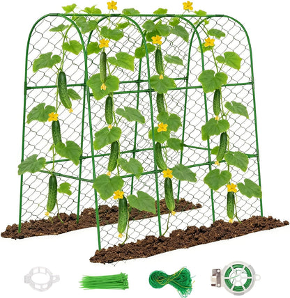 Cucumber Trellis for Raised Beds, Cucumber Trellis for Climbing Plants Outdoor, with Garden Netting and Plant Clip, Metal Arch Garden Trellis Ideal for Cucumbers, Tomatoes, and Flowers