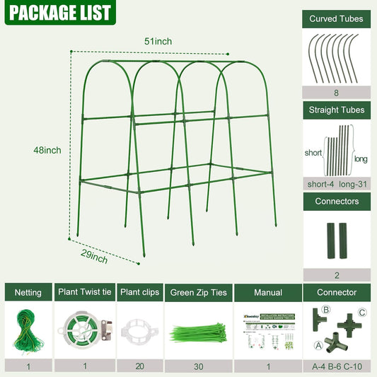 Cucumber Trellis for Raised Beds, Cucumber Trellis for Climbing Plants Outdoor, with Garden Netting and Plant Clip, Metal Arch Garden Trellis Ideal for Cucumbers, Tomatoes, and Flowers