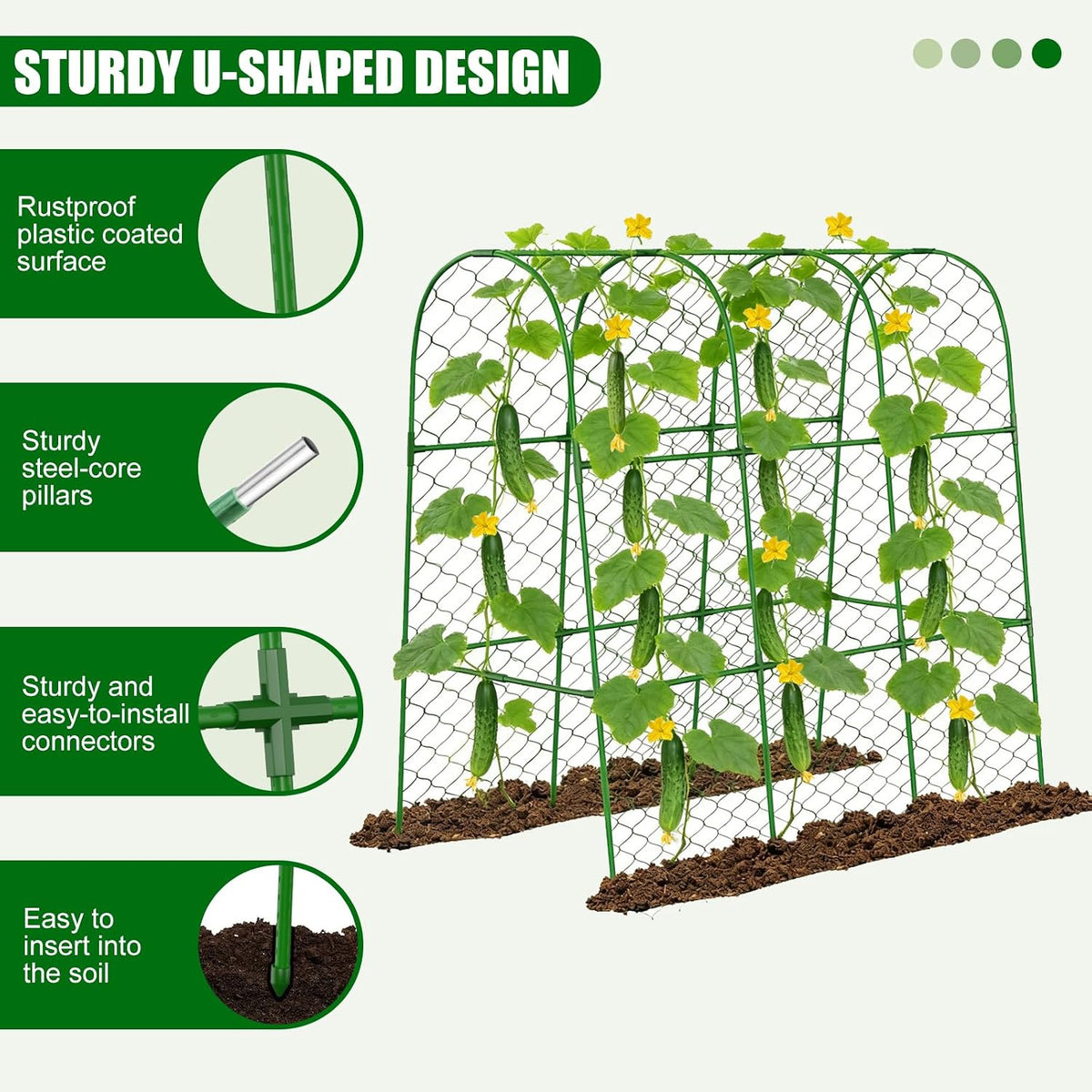 Cucumber Trellis for Raised Beds, Cucumber Trellis for Climbing Plants Outdoor, with Garden Netting and Plant Clip, Metal Arch Garden Trellis Ideal for Cucumbers, Tomatoes, and Flowers