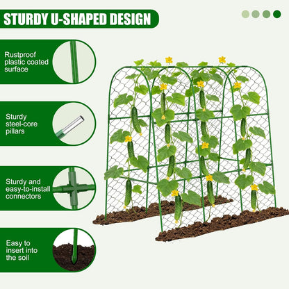 Cucumber Trellis for Raised Beds, Cucumber Trellis for Climbing Plants Outdoor, with Garden Netting and Plant Clip, Metal Arch Garden Trellis Ideal for Cucumbers, Tomatoes, and Flowers