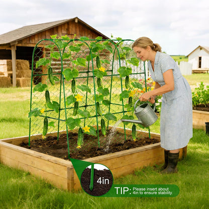 Cucumber Trellis for Raised Beds, Cucumber Trellis for Climbing Plants Outdoor, with Garden Netting and Plant Clip, Metal Arch Garden Trellis Ideal for Cucumbers, Tomatoes, and Flowers