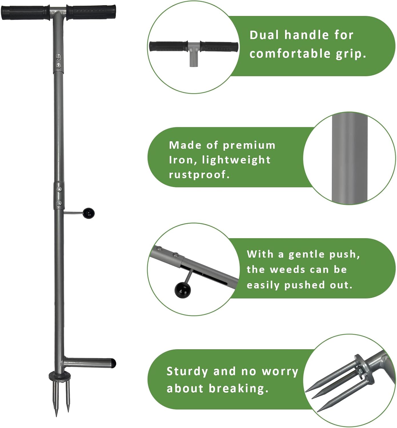 Stand Up Weeder - 3-Claw Stainless Steel Root Extractor, No Bending