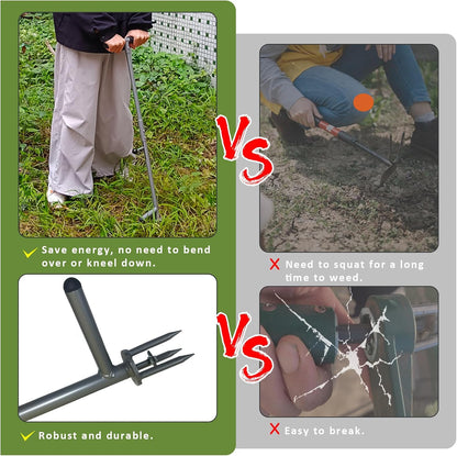 Stand Up Weeder - 3-Claw Stainless Steel Root Extractor, No Bending