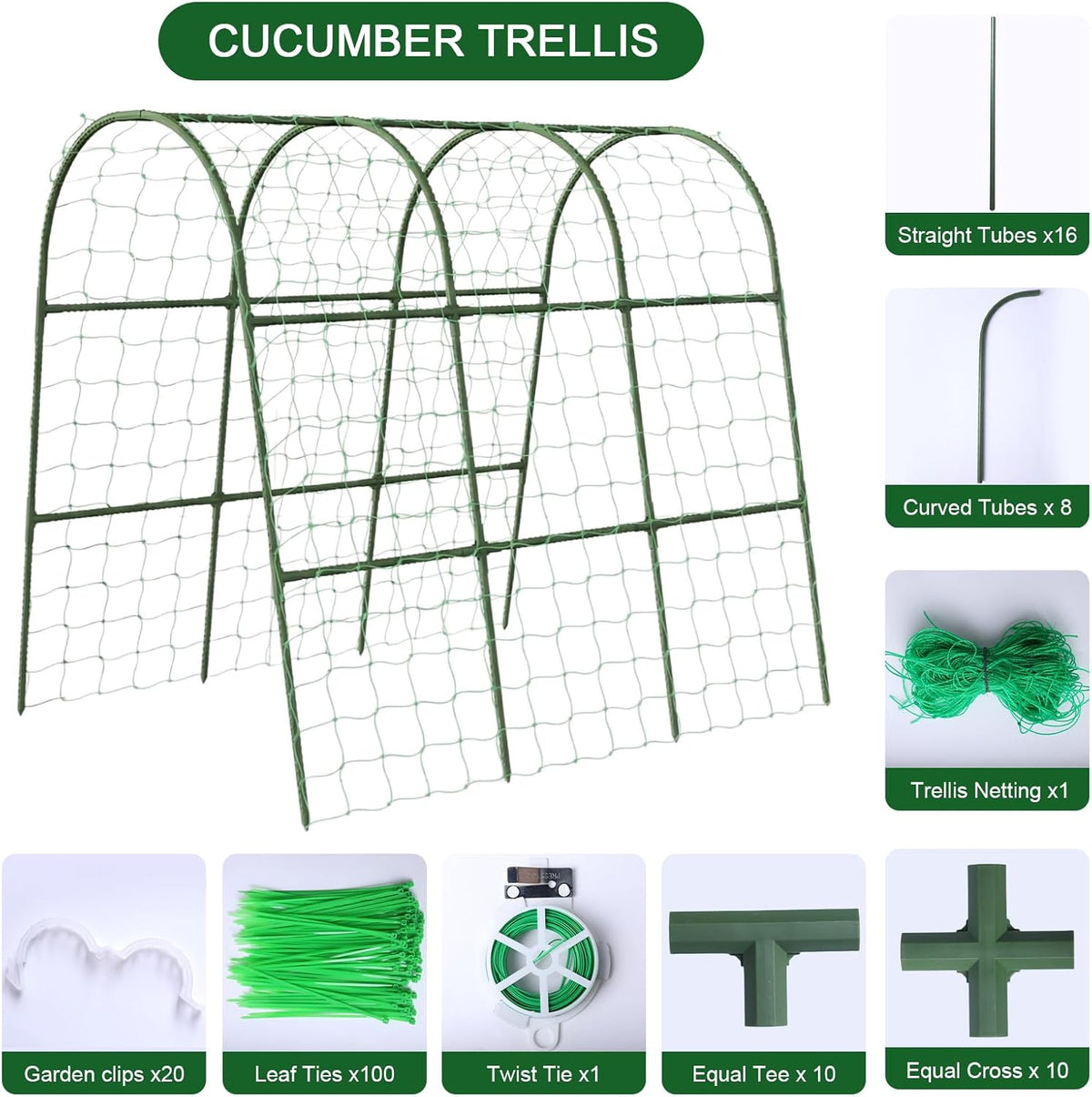 47"x47"x22" U-Shape Cucumber Trellis, Metal Plant Support with Net