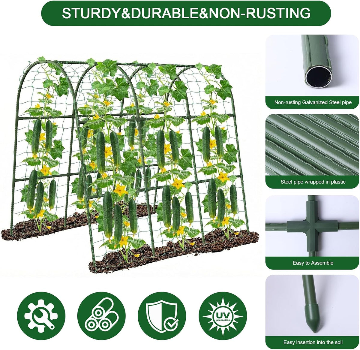 47"x47"x22" U-Shape Cucumber Trellis, Metal Plant Support with Net