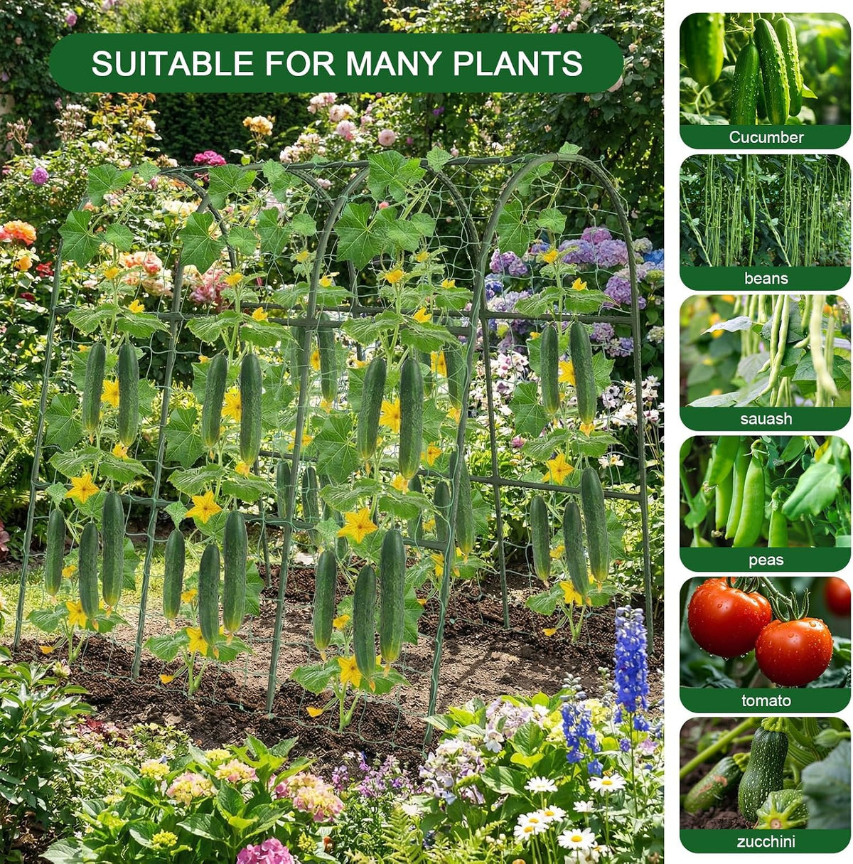 47"x47"x22" U-Shape Cucumber Trellis, Metal Plant Support with Net