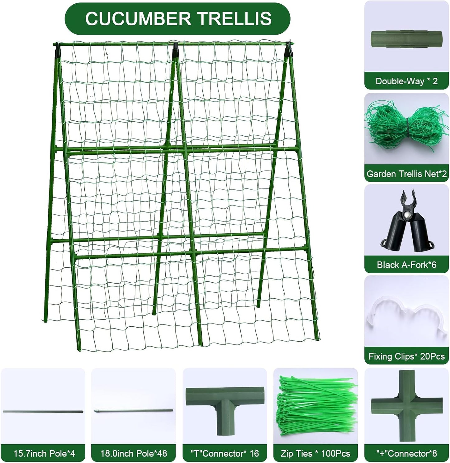 47"x47"x22" U-Shape Cucumber Trellis, Metal Plant Support with Net
