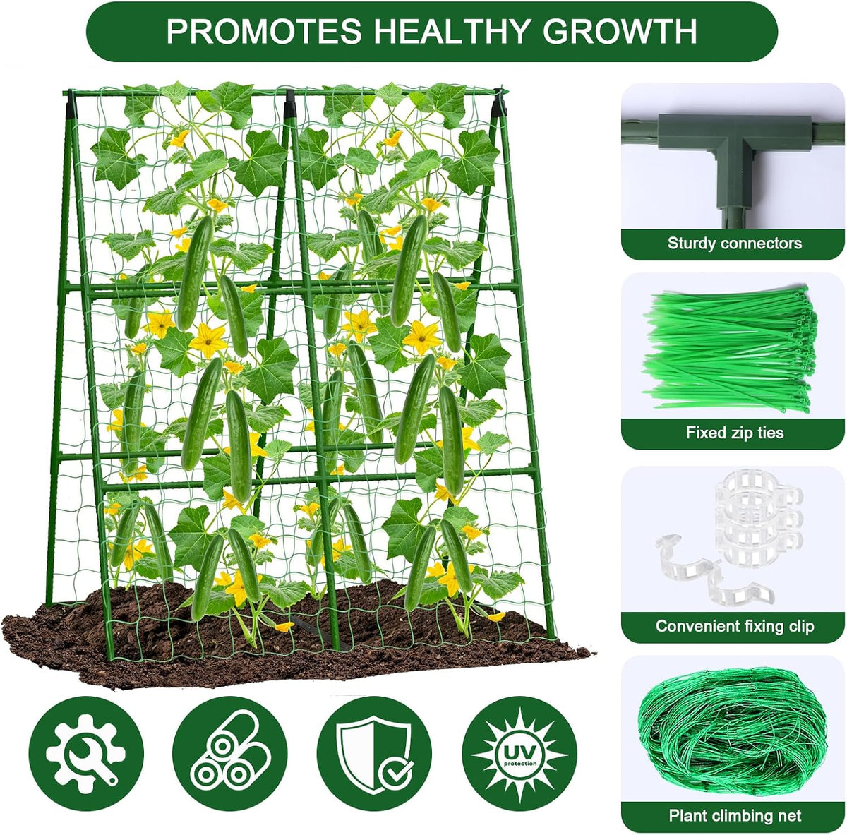 47"x47"x22" U-Shape Cucumber Trellis, Metal Plant Support with Net