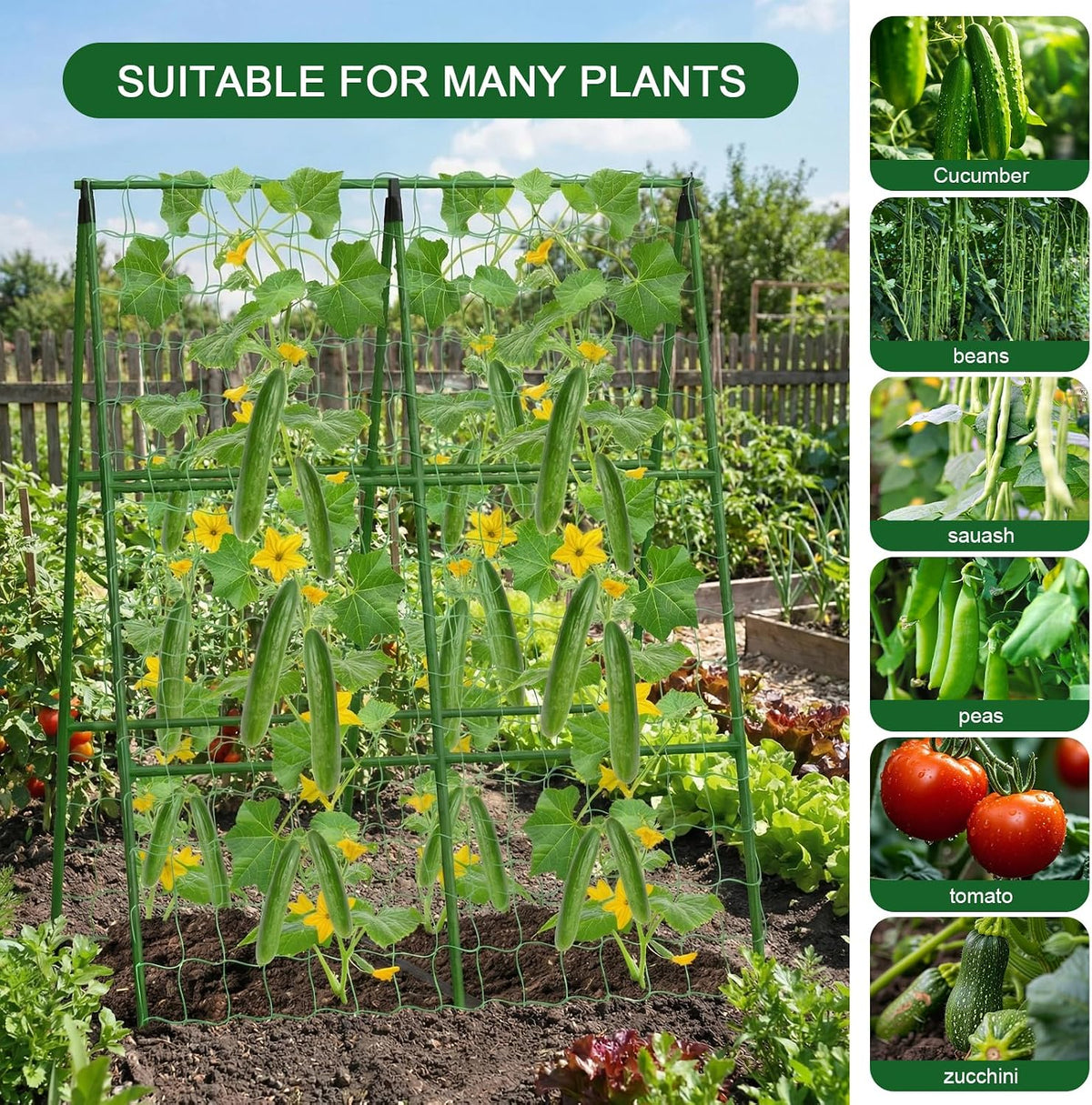 47"x47"x22" U-Shape Cucumber Trellis, Metal Plant Support with Net