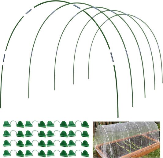 Greenhouse Hoops Kit, DIY 8ft Grow Tunnel, Fits Raised Garden Beds 2.8ft Wide & Up, 25 Pcs Rust-Proof Fiberglass Frame Support Rods for Row Cover, Shade Cloth, Frost Netting & Plant Stakes