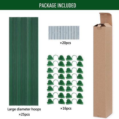 Greenhouse Hoops Kit, DIY 8ft Grow Tunnel, Fits Raised Garden Beds 2.8ft Wide & Up, 25 Pcs Rust-Proof Fiberglass Frame Support Rods for Row Cover, Shade Cloth, Frost Netting & Plant Stakes