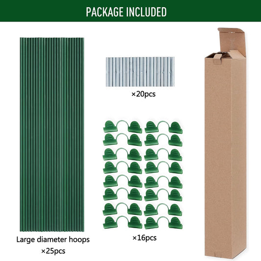 Greenhouse Hoops Kit, DIY 8ft Grow Tunnel, Fits Raised Garden Beds 2.8ft Wide & Up, 25 Pcs Rust-Proof Fiberglass Frame Support Rods for Row Cover, Shade Cloth, Frost Netting & Plant Stakes