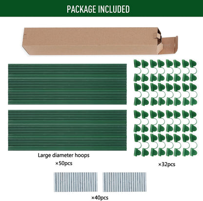Greenhouse Hoops Kit, DIY 8ft Grow Tunnel, Fits Raised Garden Beds 2.8ft Wide & Up, 25 Pcs Rust-Proof Fiberglass Frame Support Rods for Row Cover, Shade Cloth, Frost Netting & Plant Stakes