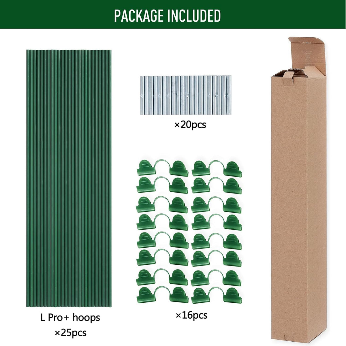 Greenhouse Hoops Kit, DIY 8ft Grow Tunnel, Fits Raised Garden Beds 2.8ft Wide & Up, 25 Pcs Rust-Proof Fiberglass Frame Support Rods for Row Cover, Shade Cloth, Frost Netting & Plant Stakes