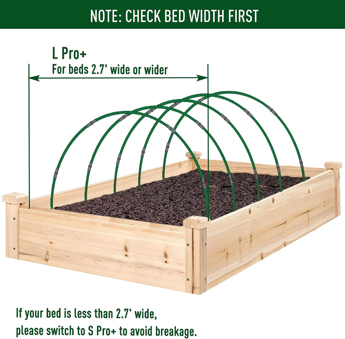 Greenhouse Hoops Kit, DIY 8ft Grow Tunnel, Fits Raised Garden Beds 2.8ft Wide & Up, 25 Pcs Rust-Proof Fiberglass Frame Support Rods for Row Cover, Shade Cloth, Frost Netting & Plant Stakes