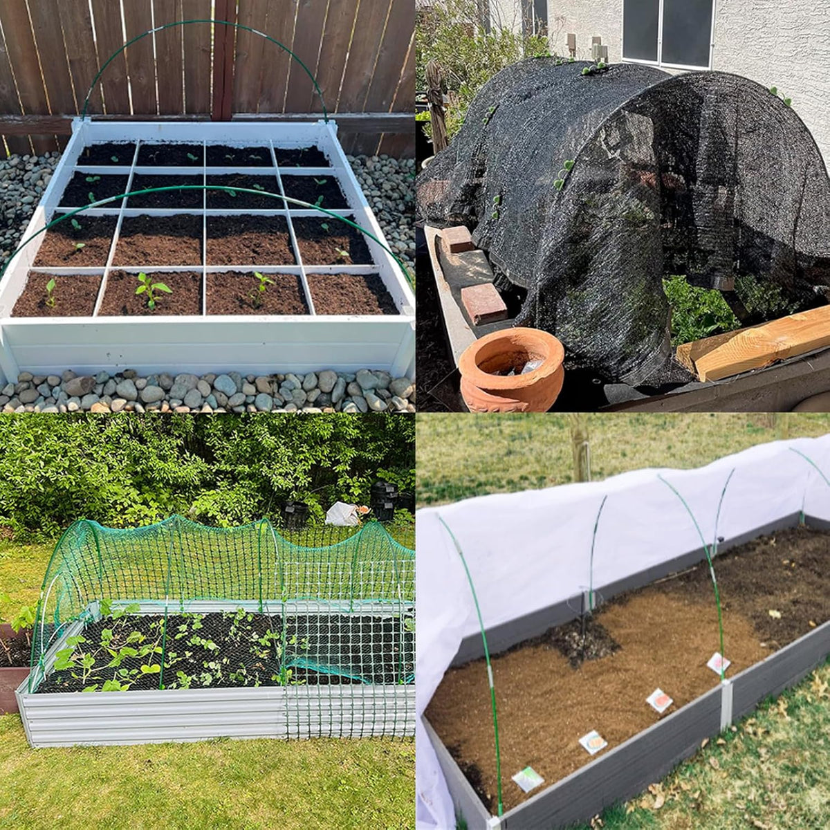 Greenhouse Hoops Kit, DIY 8ft Grow Tunnel, Fits Raised Garden Beds 2.8ft Wide & Up, 25 Pcs Rust-Proof Fiberglass Frame Support Rods for Row Cover, Shade Cloth, Frost Netting & Plant Stakes