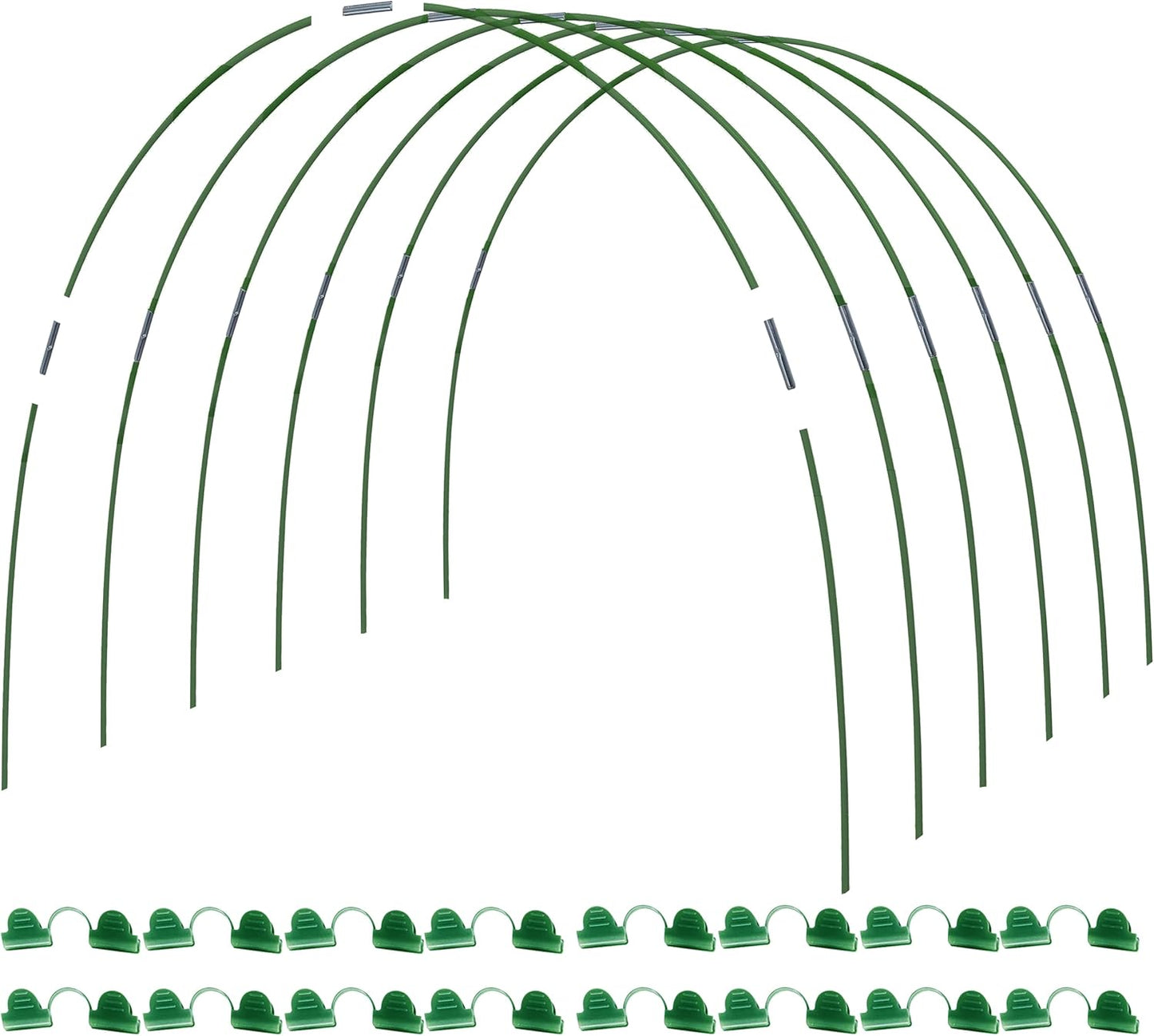 Greenhouse Hoops Kit, DIY 8ft Grow Tunnel, Fits Raised Garden Beds 2.8ft Wide & Up, 25 Pcs Rust-Proof Fiberglass Frame Support Rods for Row Cover, Shade Cloth, Frost Netting & Plant Stakes