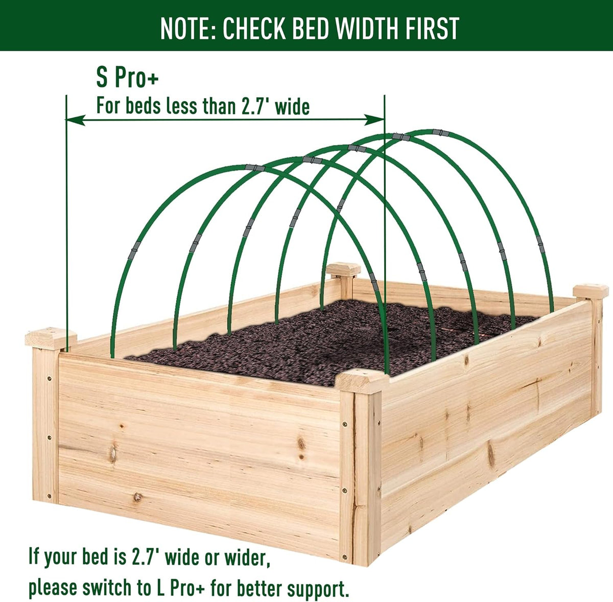 Greenhouse Hoops Kit, DIY 8ft Grow Tunnel, Fits Raised Garden Beds 2.8ft Wide & Up, 25 Pcs Rust-Proof Fiberglass Frame Support Rods for Row Cover, Shade Cloth, Frost Netting & Plant Stakes