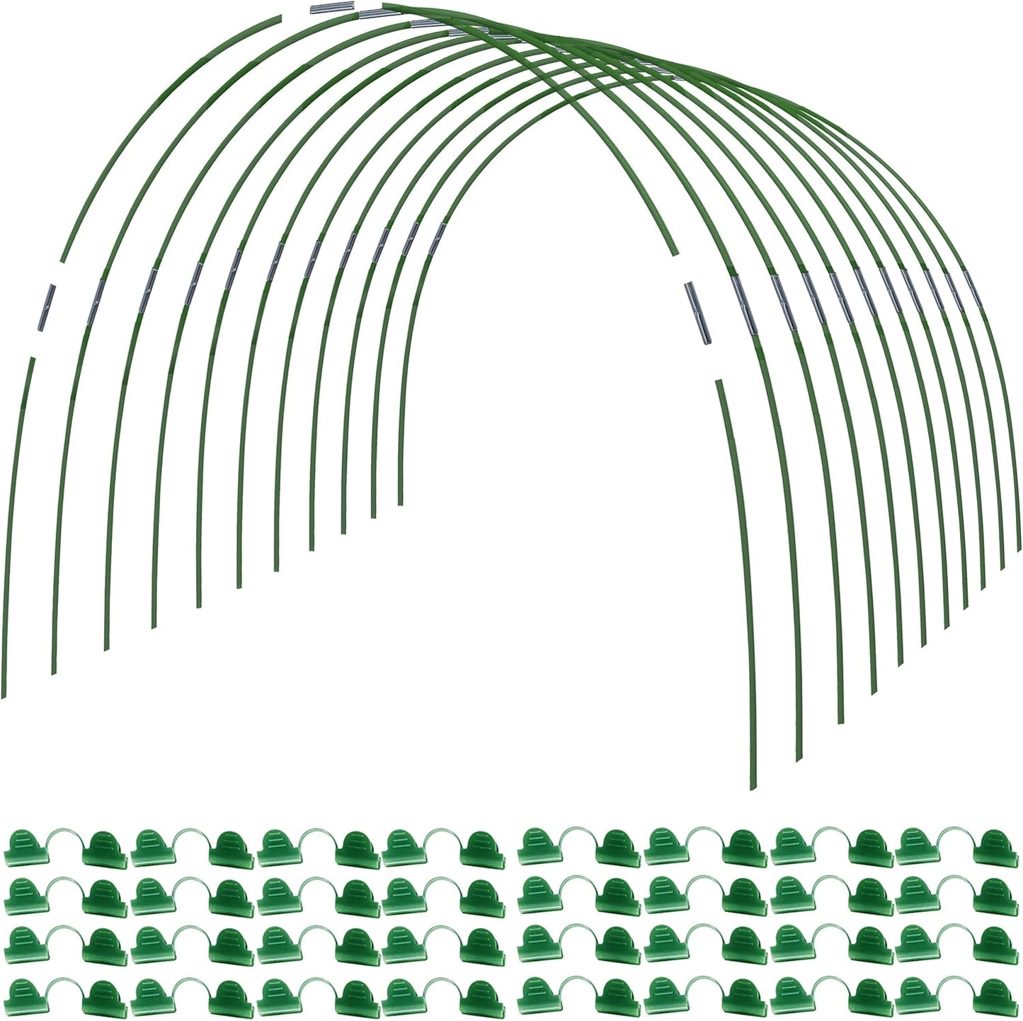 Greenhouse Hoops Kit, DIY 8ft Grow Tunnel, Fits Raised Garden Beds 2.8ft Wide & Up, 25 Pcs Rust-Proof Fiberglass Frame Support Rods for Row Cover, Shade Cloth, Frost Netting & Plant Stakes