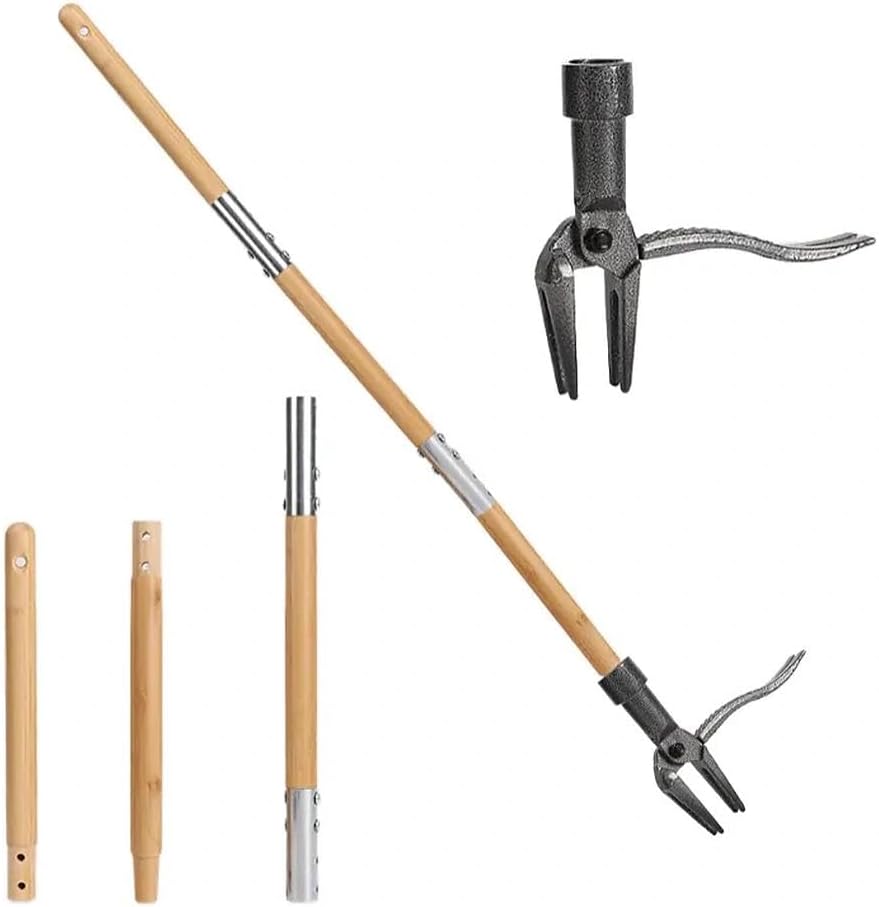 Stand Up Weed Puller Tool - Long Handle Design | Bamboo Handle with 4-Claw Steel Head for Easy Use, Ergonomic Weeding Tool for Lawn, Garden & Yard Care
