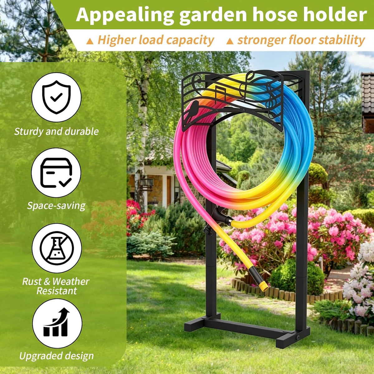 Garden Hose Holder Freestanding, Heavy Duty Metal Stand Holds 165FT
