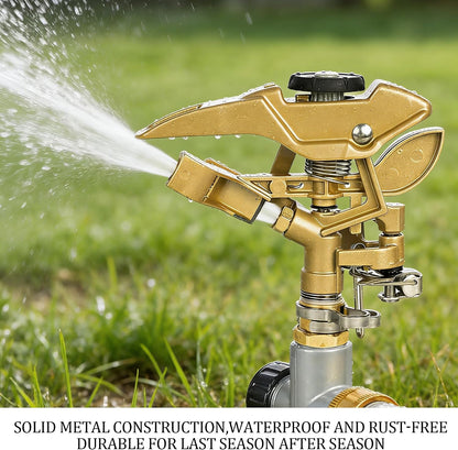 2 Pack Impact Sprinkler for Yard, Heavy Duty Zinc Alloy Sprinkler Head on Metal Step Spike, Adjustable 360 Degree Water Sprinklers Large Area for Irrigation Patio Lawn Garden