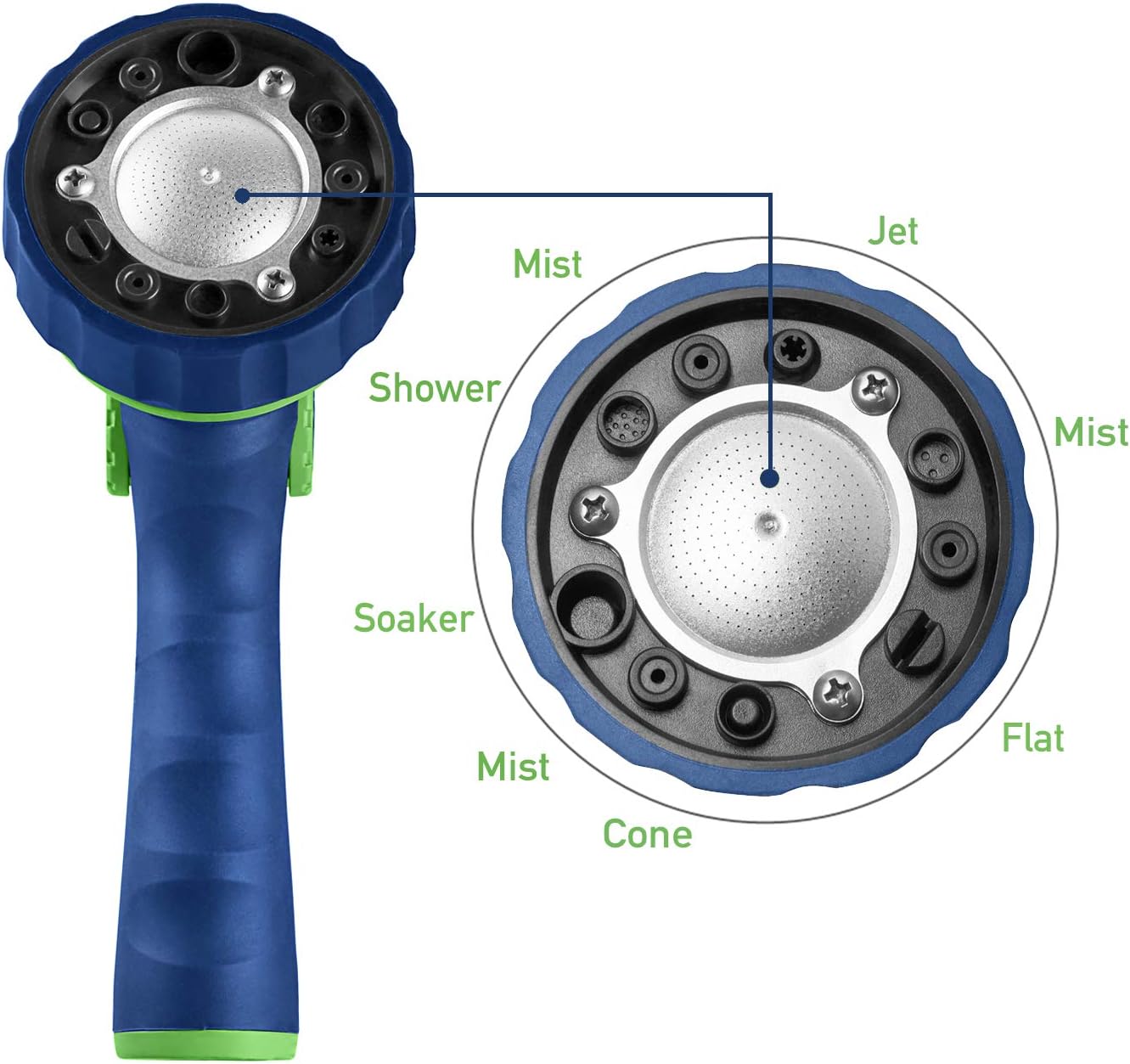 Garden Hose Nozzle, Water Hose Spray Nozzle with Thumb Control On Off Valve for Easy Water Flow Control