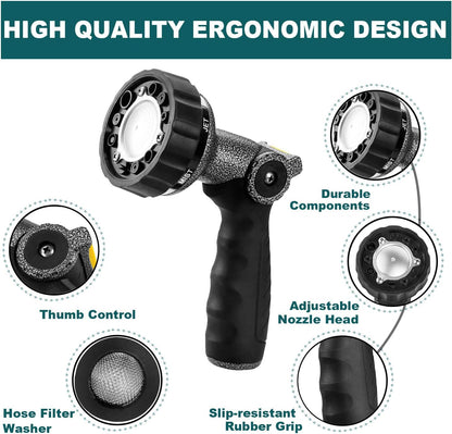 Garden Hose Nozzle, Water Hose Spray Nozzle with Thumb Control On Off Valve for Easy Water Flow Control