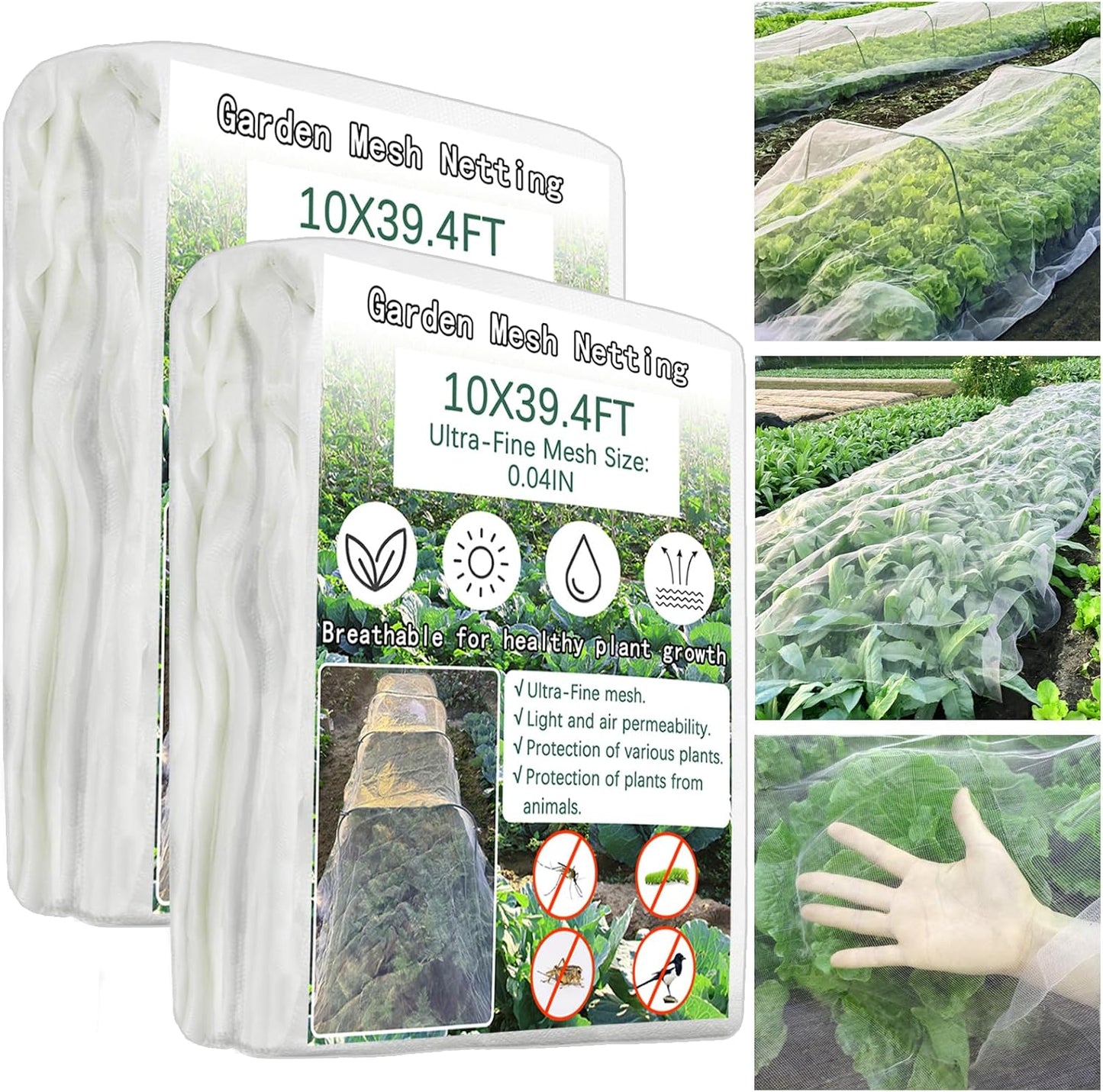 2 Pack Garden Netting 10x39.4Ft Ultra Fine Mesh Insect Netting for Garden Protection,Reusable Barrier Protection Mesh Plants Cover for Protect Vegetables Plants Fruits Flowers Crops from Animals