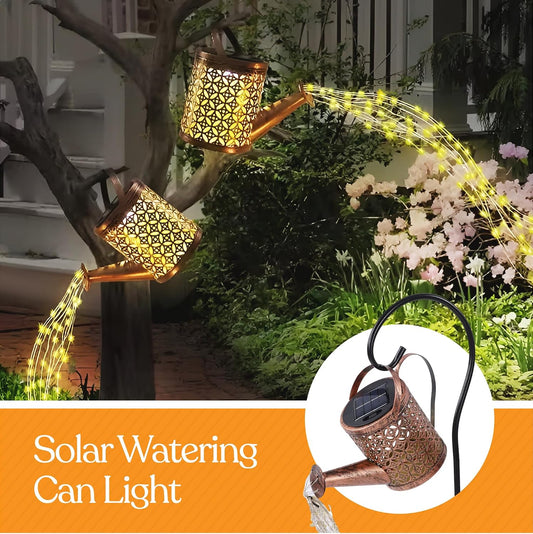 Solar Watering Can, Outdoor Solar Garden Lights,Garden Decor, Hanging Lantern Waterproof,Metal Solar Waterfall Lights for Yard Patio