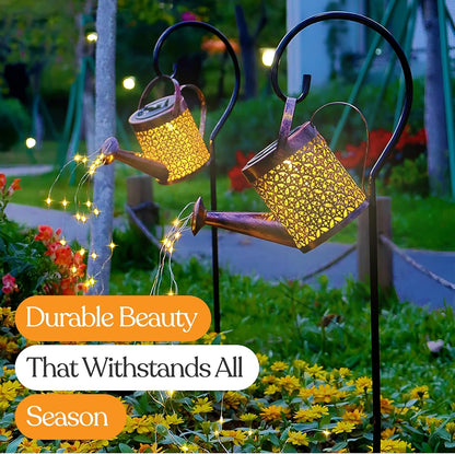 Solar Watering Can, Outdoor Solar Garden Lights,Garden Decor, Hanging Lantern Waterproof,Metal Solar Waterfall Lights for Yard Patio