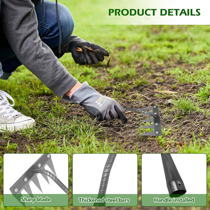 Iron Weeder Tool Without Long Handle, 7 Teeths Manual Weeder Remover Tool, Hand Weed Rake and Garden Hoe for Gardening, Heavy Duty Uprooting Weeding Pull for Yard, Lawn, Patio and Garden