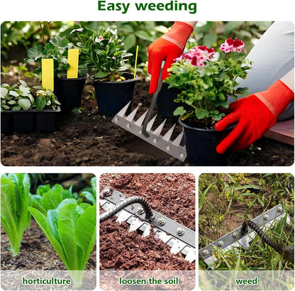 Iron Weeder Tool Without Long Handle, 7 Teeths Manual Weeder Remover Tool, Hand Weed Rake and Garden Hoe for Gardening, Heavy Duty Uprooting Weeding Pull for Yard, Lawn, Patio and Garden