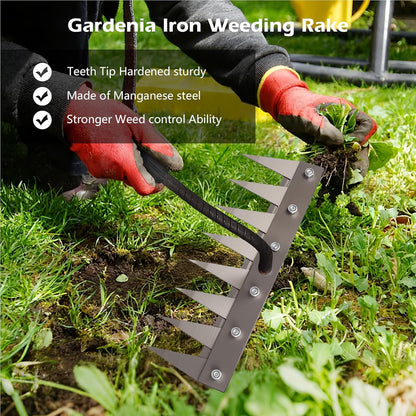 Iron Weeder Tool Without Long Handle, 7 Teeths Manual Weeder Remover Tool, Hand Weed Rake and Garden Hoe for Gardening, Heavy Duty Uprooting Weeding Pull for Yard, Lawn, Patio and Garden