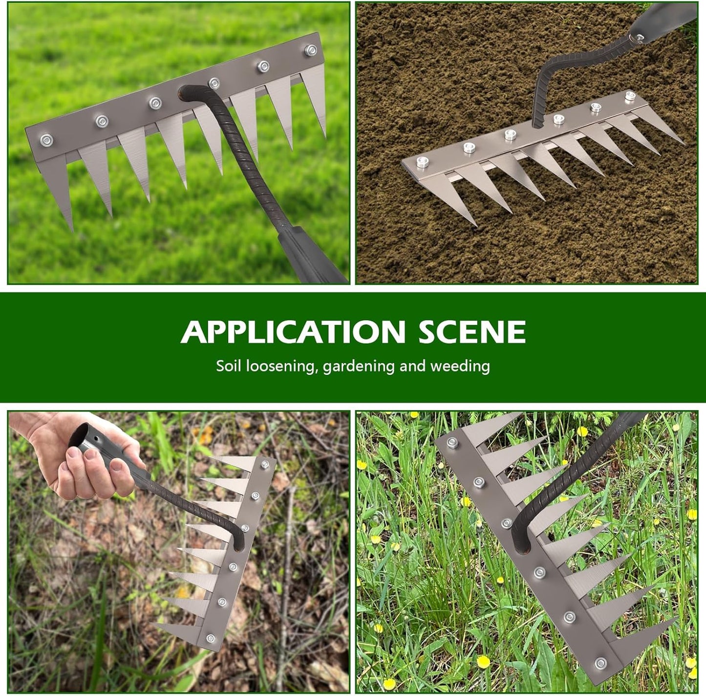 Iron Weeder Tool Without Long Handle, 7 Teeths Manual Weeder Remover Tool, Hand Weed Rake and Garden Hoe for Gardening, Heavy Duty Uprooting Weeding Pull for Yard, Lawn, Patio and Garden