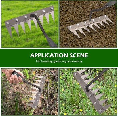 Iron Weeder Tool Without Long Handle, 7 Teeths Manual Weeder Remover Tool, Hand Weed Rake and Garden Hoe for Gardening, Heavy Duty Uprooting Weeding Pull for Yard, Lawn, Patio and Garden