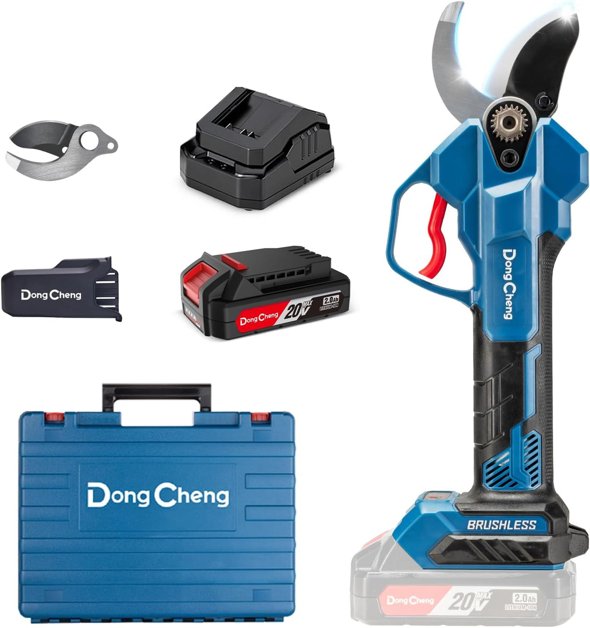 DongCheng 20V Brushless Cordless Pruning Shears, 35mm Electric Pruner, 4-Level Cutting Adjustment, 450W Motor, SK5 Teflon-Coated Blade, Battery & Charger Not Included