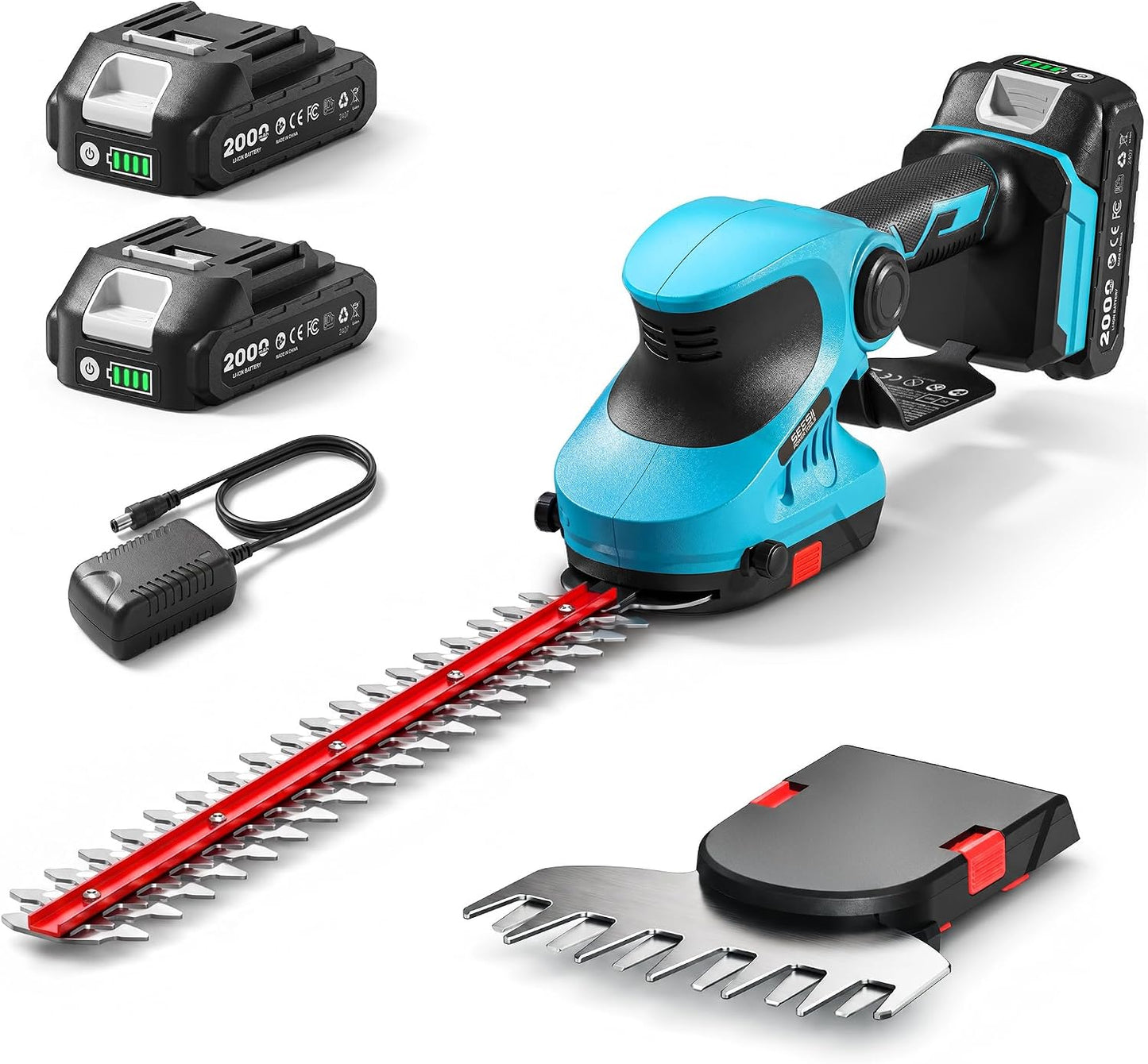 2-in-1 20V Cordless Hedge Trimmer 12" & Grass Shear, 2 Batteries