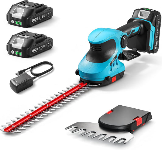 2-in-1 20V Cordless Hedge Trimmer 12" & Grass Shear, 2 Batteries