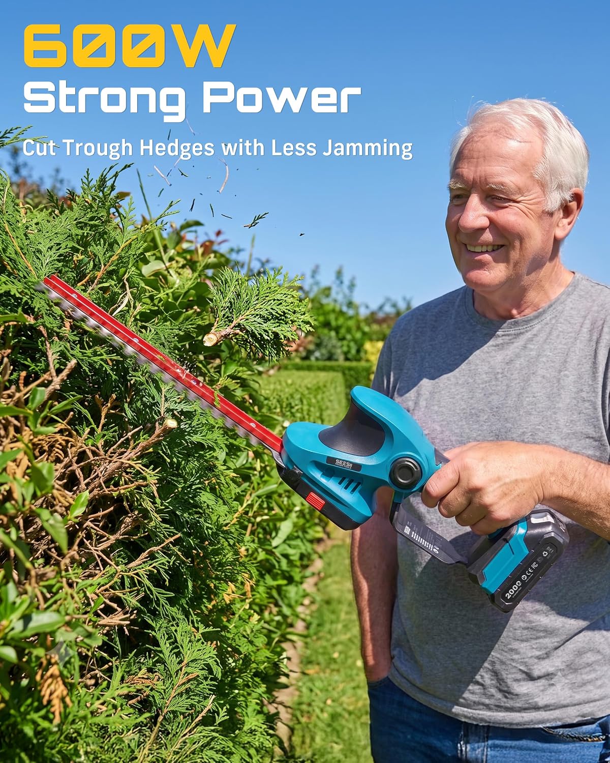 2-in-1 20V Cordless Hedge Trimmer 12" & Grass Shear, 2 Batteries