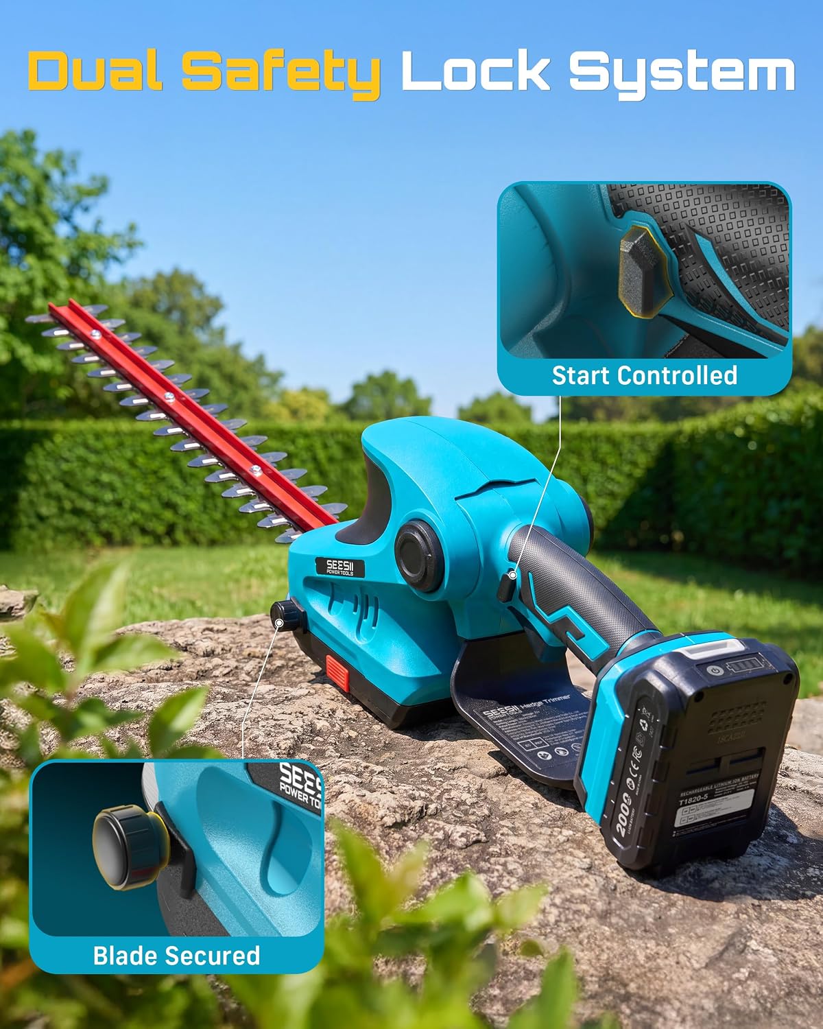 2-in-1 20V Cordless Hedge Trimmer 12" & Grass Shear, 2 Batteries