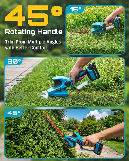 2-in-1 20V Cordless Hedge Trimmer 12" & Grass Shear, 2 Batteries