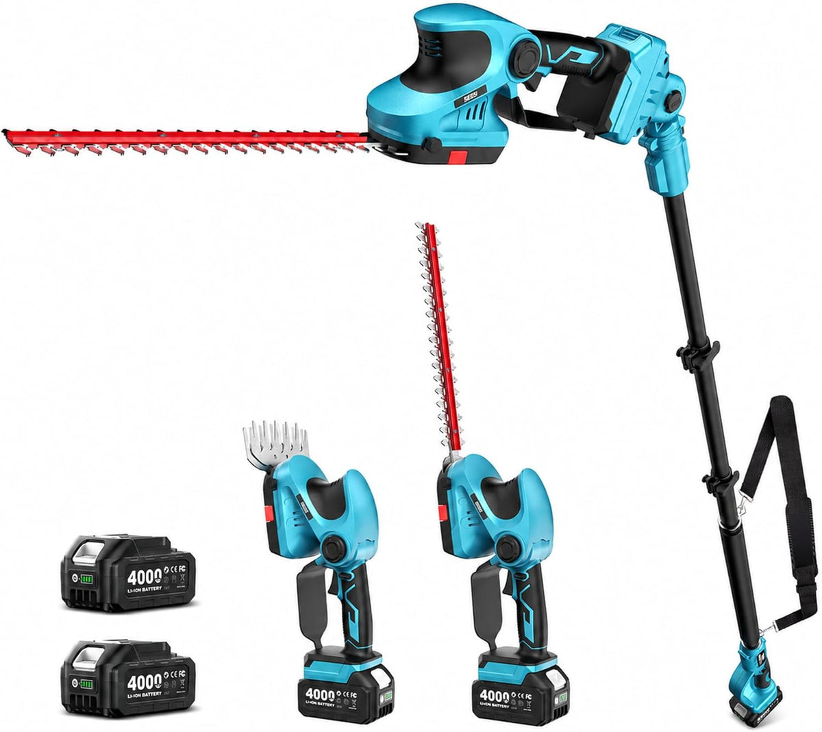 2-in-1 20V Cordless Hedge Trimmer 12" & Grass Shear, 2 Batteries