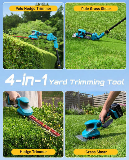 2-in-1 20V Cordless Hedge Trimmer 12" & Grass Shear, 2 Batteries