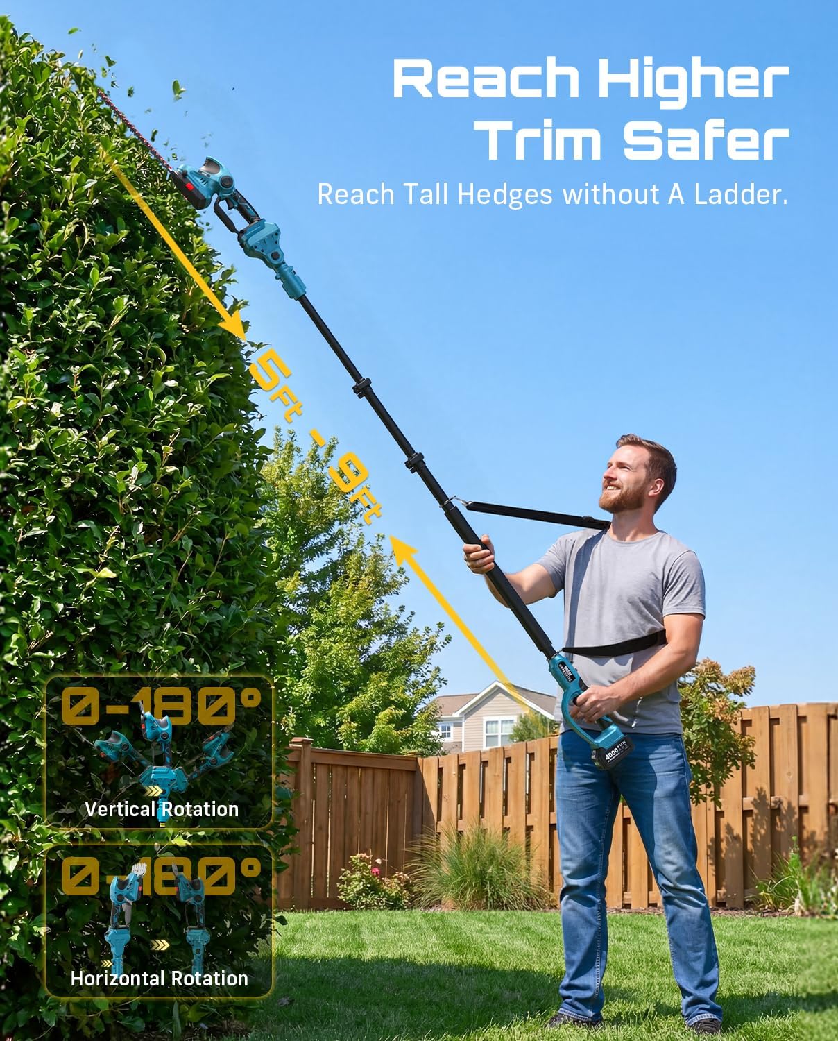 2-in-1 20V Cordless Hedge Trimmer 12" & Grass Shear, 2 Batteries
