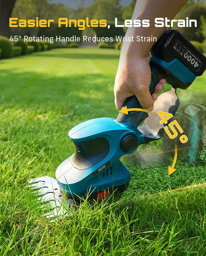 2-in-1 20V Cordless Hedge Trimmer 12" & Grass Shear, 2 Batteries