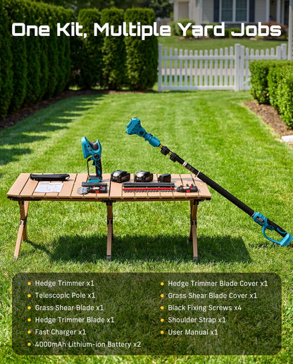 2-in-1 20V Cordless Hedge Trimmer 12" & Grass Shear, 2 Batteries