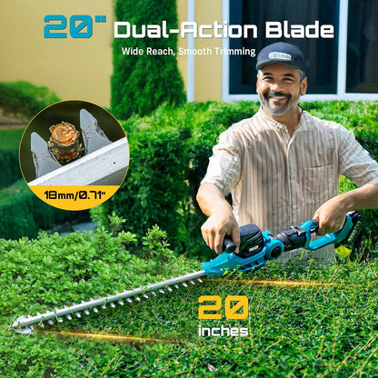 2-in-1 20V Cordless Hedge Trimmer 12" & Grass Shear, 2 Batteries