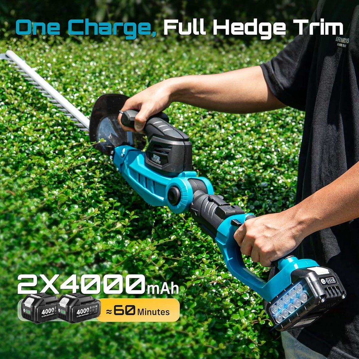 2-in-1 20V Cordless Hedge Trimmer 12" & Grass Shear, 2 Batteries