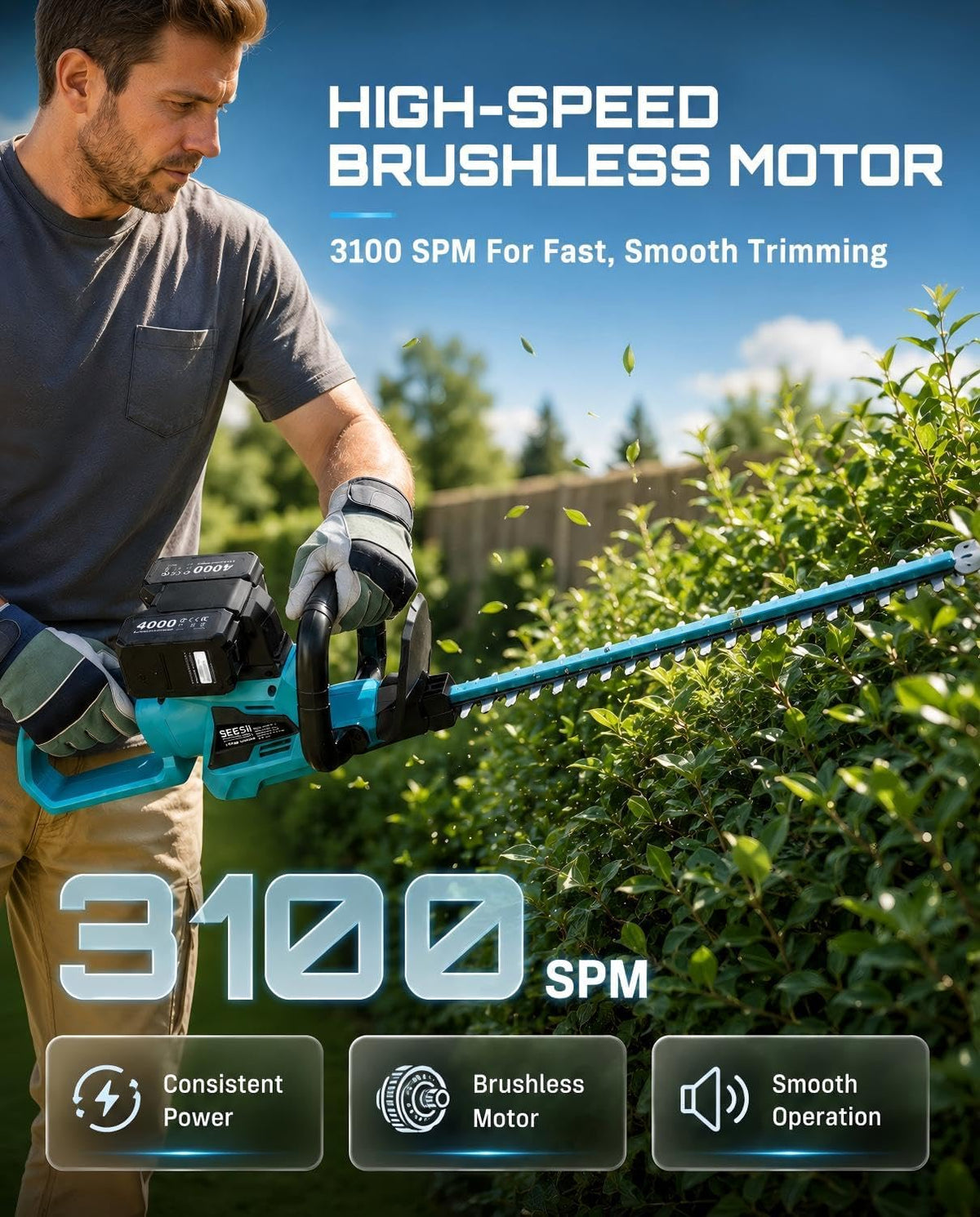 2-in-1 20V Cordless Hedge Trimmer 12" & Grass Shear, 2 Batteries